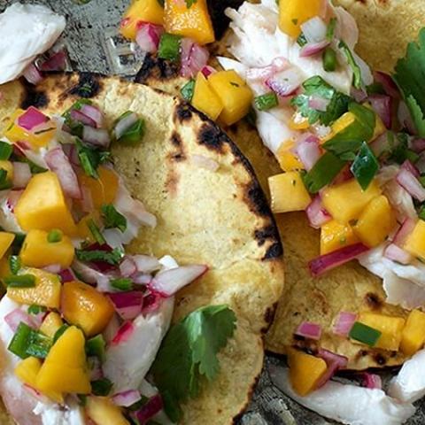 Grilled Whole Fish Tacos With Peach Salsa dish